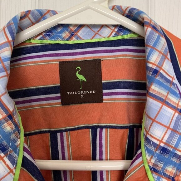 Tailorbyrd Men’s Medium Flip Cuff Long Sleeve Shirt Orange Stripe Button - Picture 6 of 9